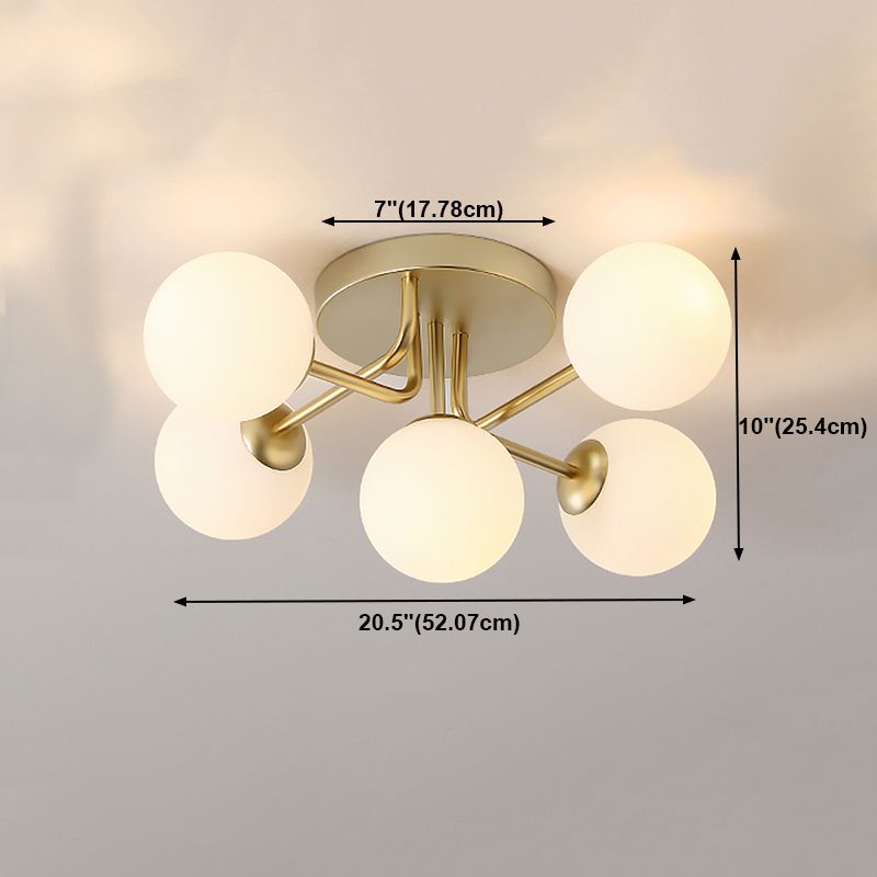 5 Light Spherical Ceiling Light Modern Style Glass Ceiling Lighting for Dining Room