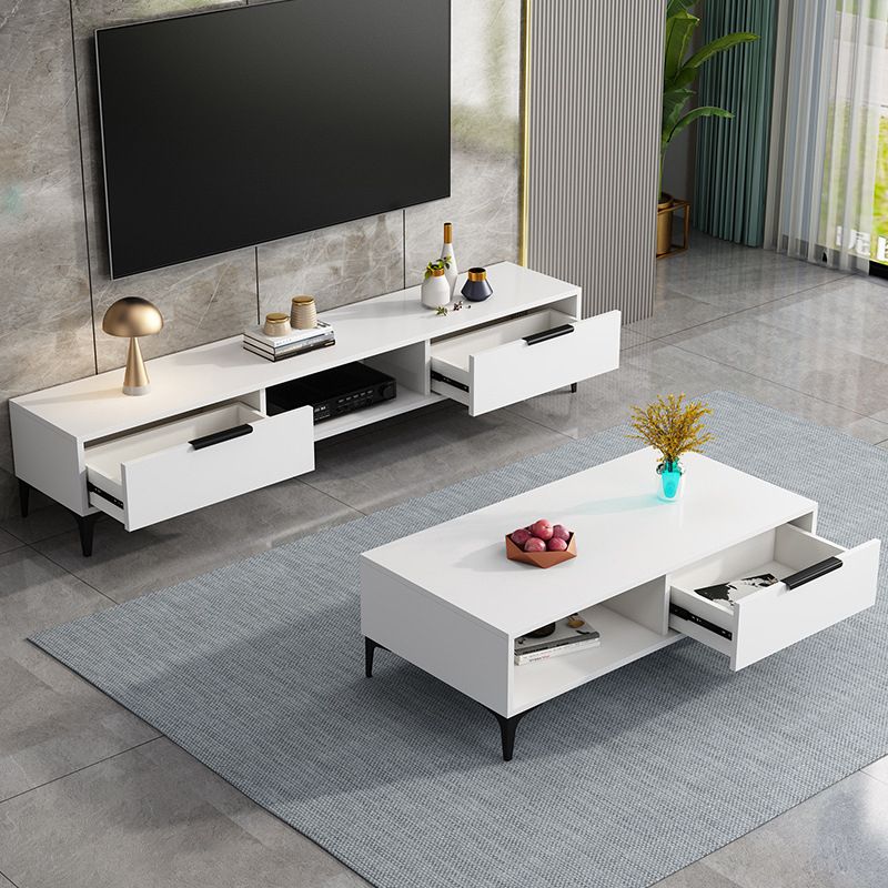 16 - Inch H Wood / Stone TV Console , Minimalist TV Cabinet - Grey / White