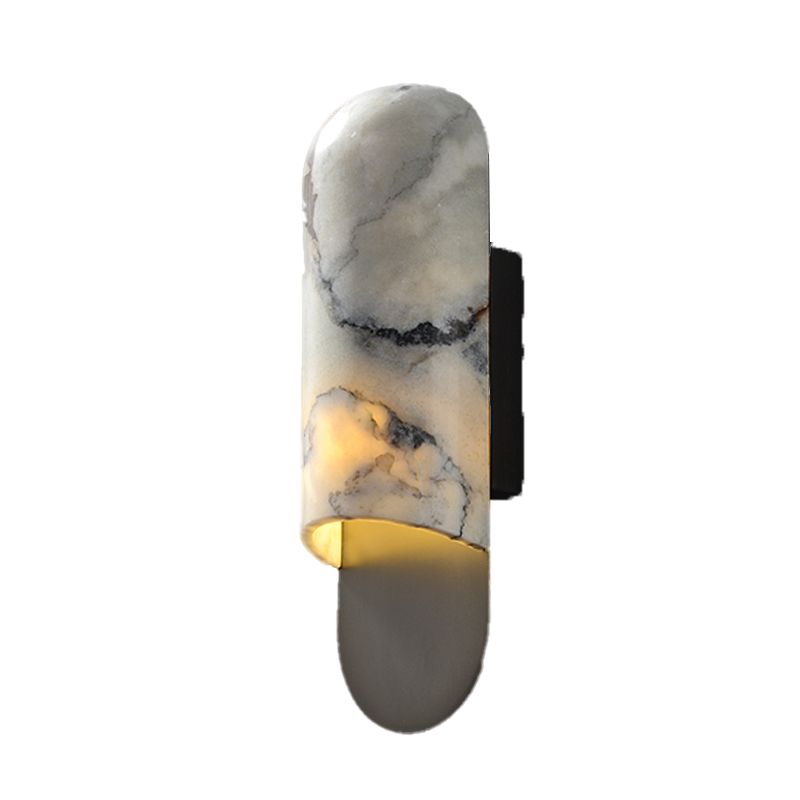 Modern Metal Wall Sconce Geometric Shape Wall Light with Stone Shade for Bedroom