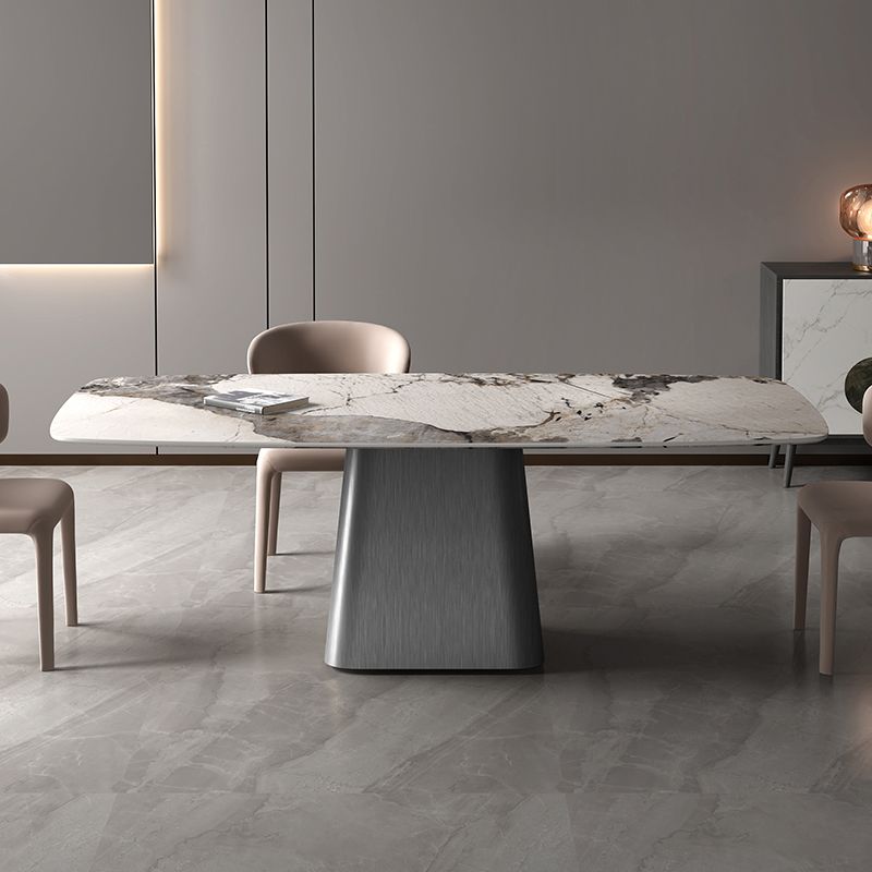 Industrial Sintered Stone Dining Table Rectangle Table with Metal Base