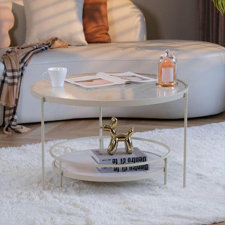 Modern Glass Top Coffee Table Round Metal Frame Cocktail Table