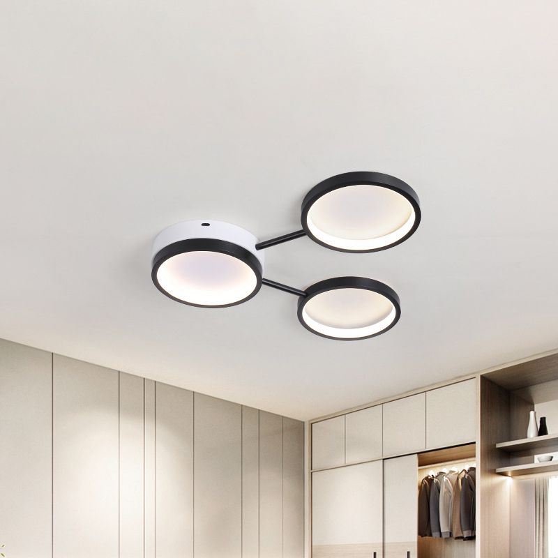 3-Ring Acrylic Flushmount Lighting Minimalist LED Black Flush Mounted Lamp in Warm/White Light