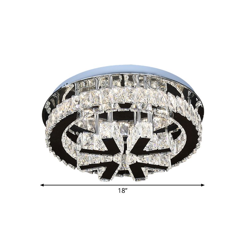 Circle Ceiling Fixture Modern Clear Crystal LED Bedroom Flushmount Lighting with V-Shaped Design