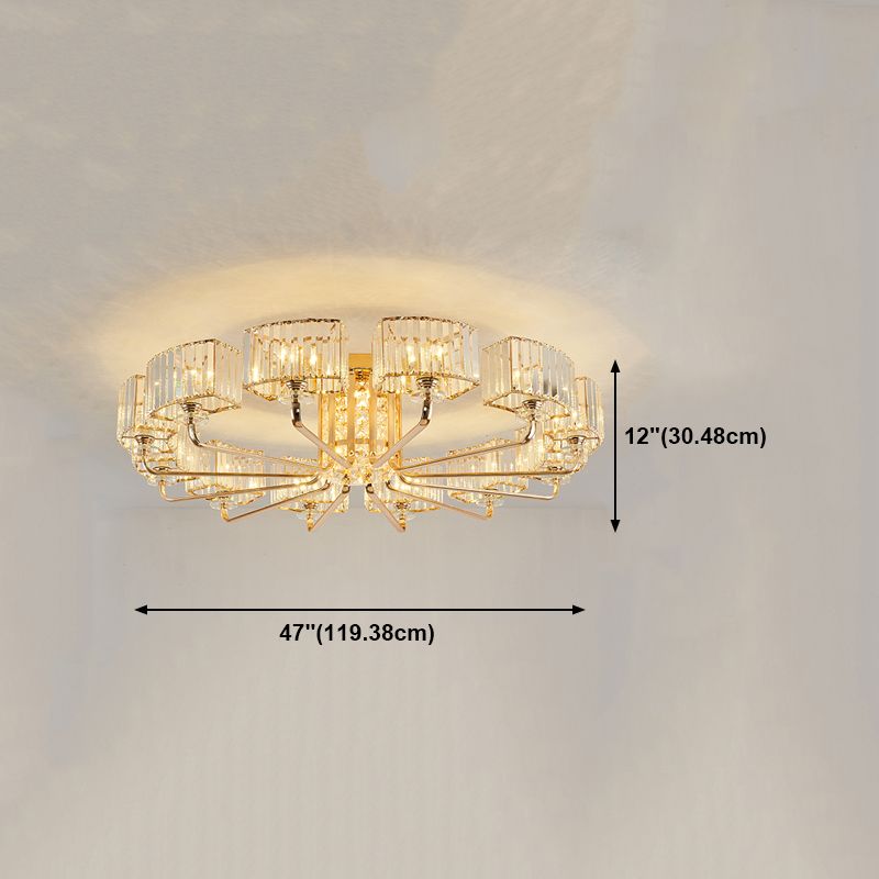 Moderne Metall-Halbblüte-Lampen-Golddecke mit Rechteckkristallschatten mehrköpfiger Kopf