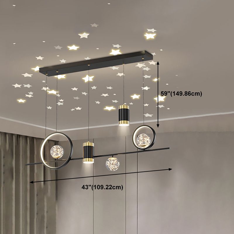 Black Metal Island Light Fixtures Modern Multi-Head Geometry Restaurant LED Hanging Lamps