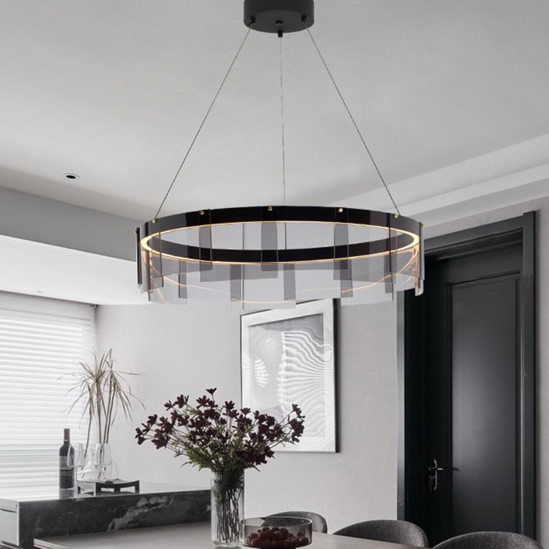 Black Circle Pendant Lighting Modernist Smoke Grey Glass LED Hanging Light Fixture