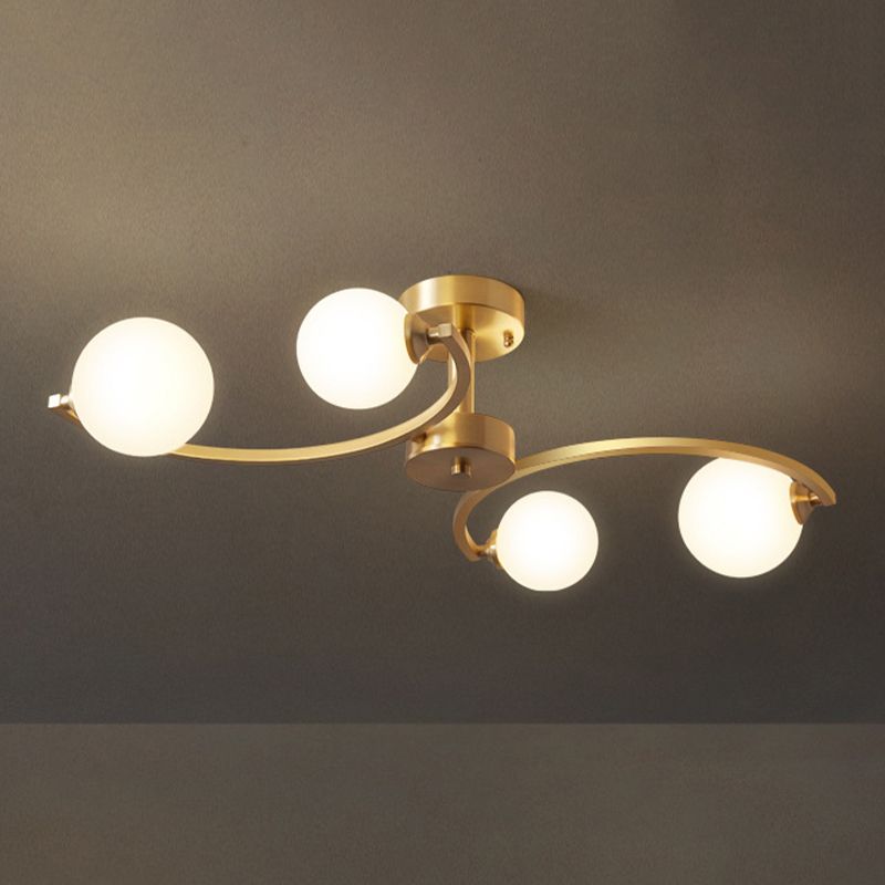 Modern Style Sputnik Flush Mount Metal Ceiling Light in Gold for Bedroom