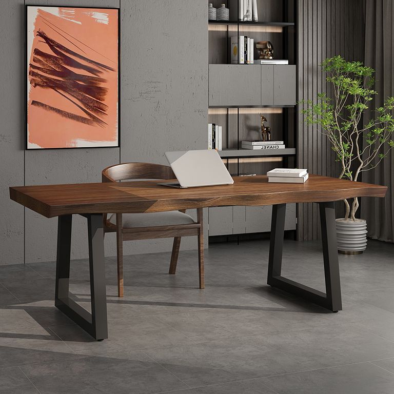 Industrial Rectangle Solid Wood Standard Height Table Double Pedestal Dining Table