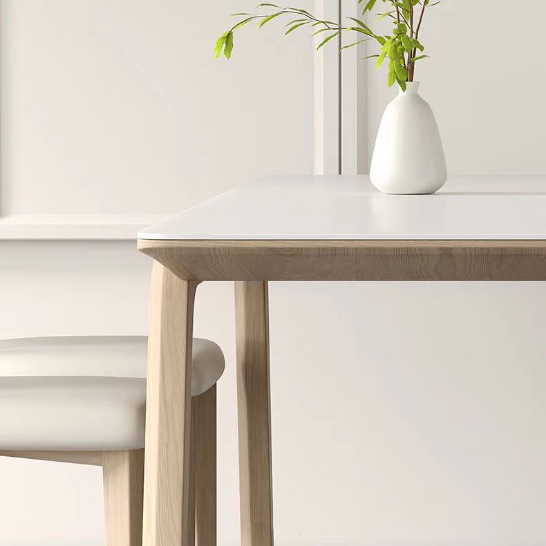 Stone Dining Table Set with Ash Wood Frame 1/4/5/7 Pcs Contemporary White Dining Set