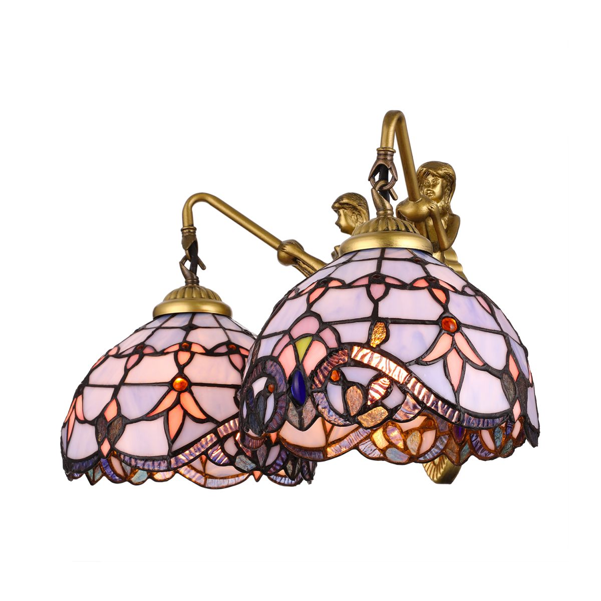 Blue Glass Dome Wall Mounted Light Mediterranean 2 Heads Brass Sconce Lighting with Mermaid Backplate
