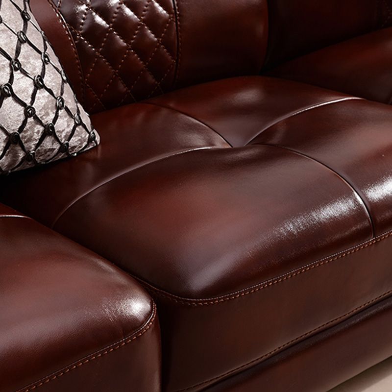 Genuine Leather Rolled Arm Sectional 36.22"High Camel Back Sofa, Dark Brown