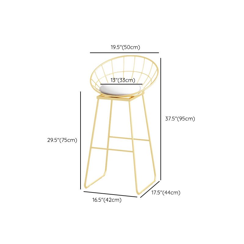 Glam Style Round Barstool Armless Low Back Bar Stool with Metal Base
