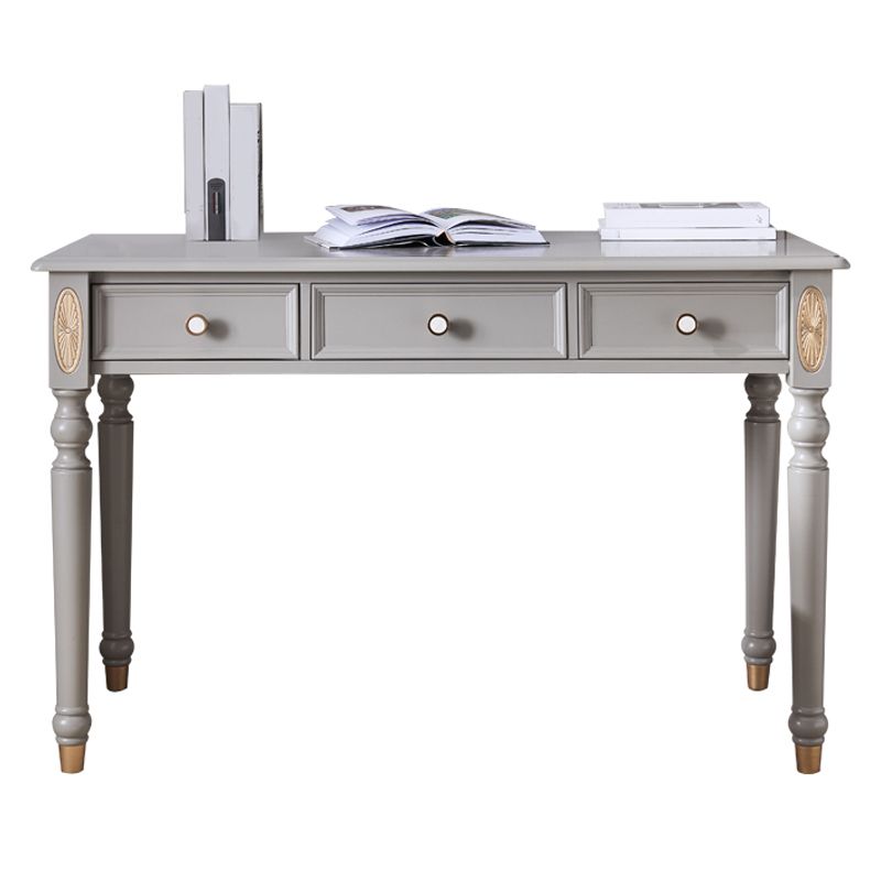 Glam Style Curved Writing Desk Solid Wood Office Desk with Drawers