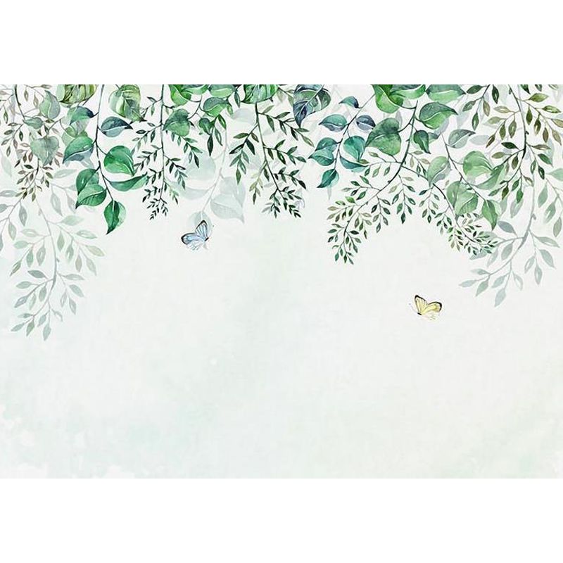 Butterflies and Branches Wall Mural Green Contemporary Wall Art for House Interior