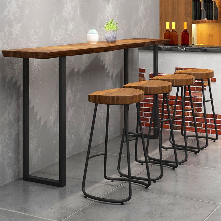 Contoured Seat Dining Stools Solid Wood Bar Stools with Metal Base