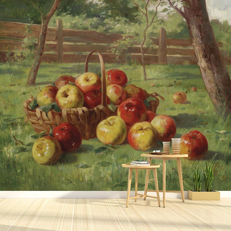 Waterproof Basket of Apple Murals Decal Non-Woven Fabric Countryside Wall Art for Home