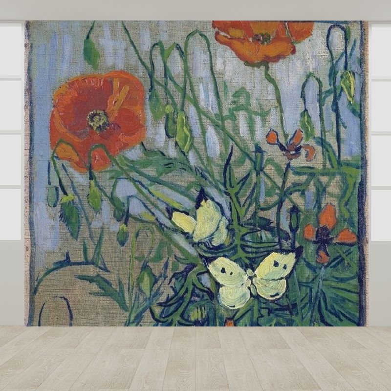 Contemporary Flowers Mural Wallpaper Green Waterproofing Wall Decor for Boys Room