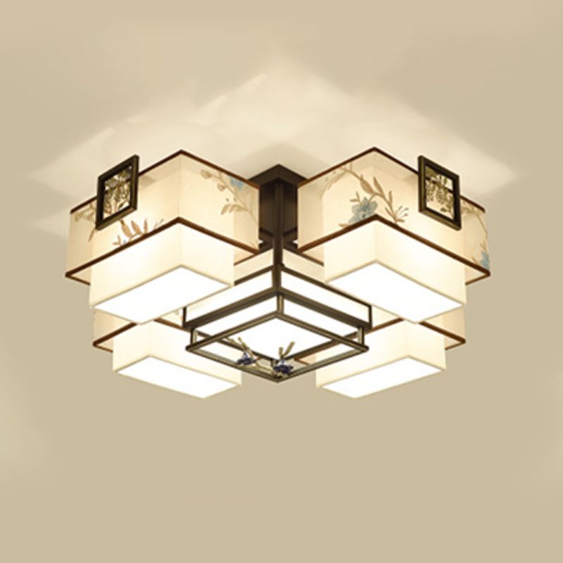 3/5/7 Heads Flush Lamp Chinese Style Fabric Flush Ceiling Light for Living Room Dinning Room