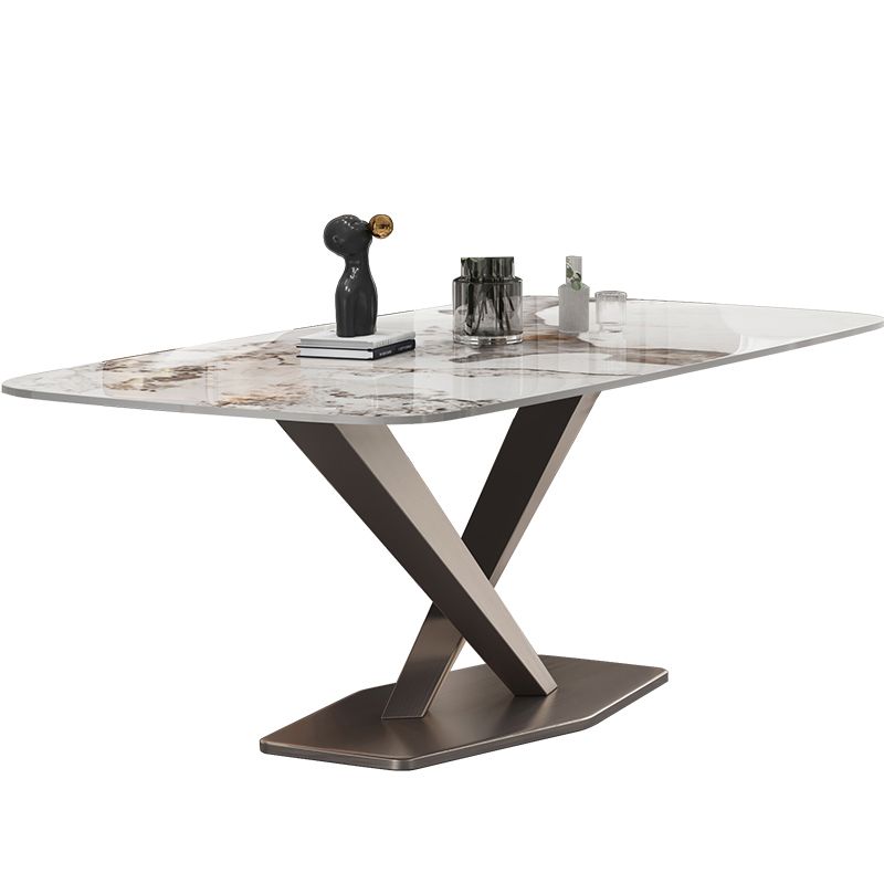 Modern Sintered Stone Dining Table Rectangle Table with Metal Pedestal Base