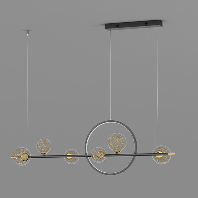 7-Light Contemporary Black/Golden Kitchen Island Lighting LED Ceiling Light for Bedroom