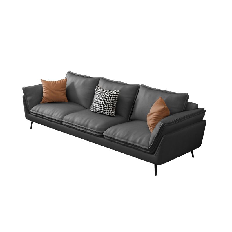 Contemporary Cushions Standard Recessed Arm Living Room Faux Leather Sofa