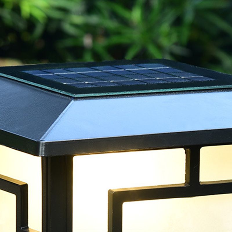 Metal Contemporary Pillar Lamp Square Shape Outdoor Waterproof Light with Acrylic Shade