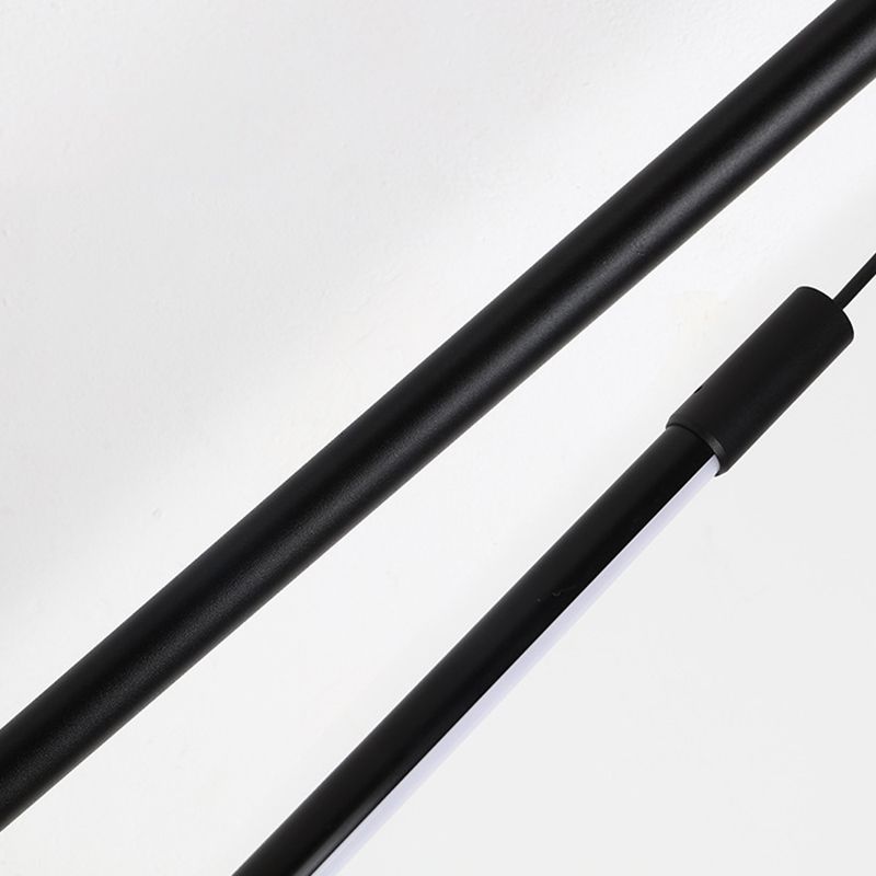 Modern Simple Style LED Line Hanging Pendant 1 Light Hanging Ceiling Light in Black for Hotel