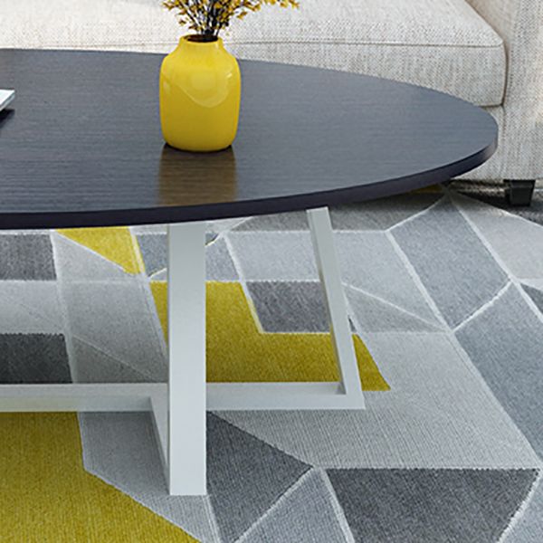 Metal Cross Legs Cocktail Table Wooden Oval Top Coffee Table