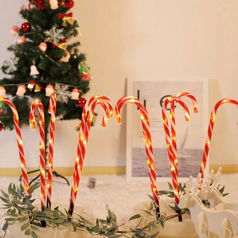 Plastic Candy Cane Solar Ground Lighting Decorative Red LED Landscape Light for Backyard