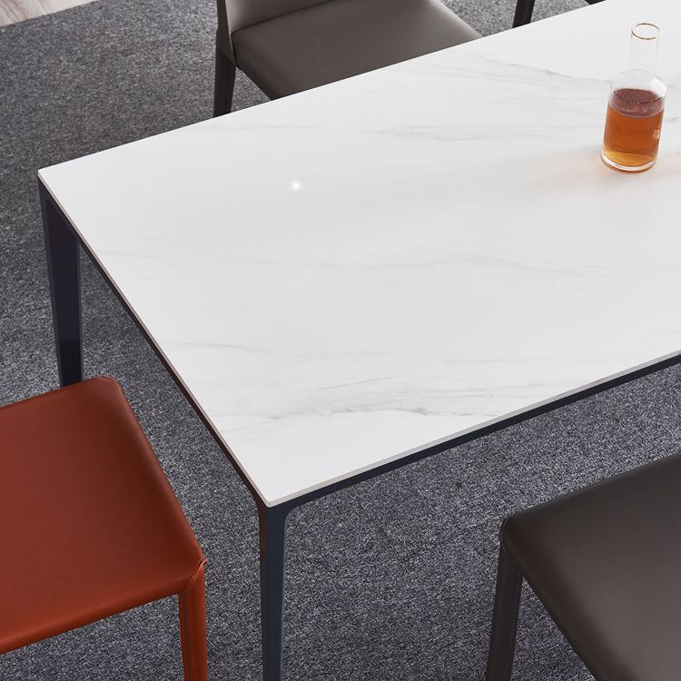 Rectangular Stone Dining Table Modern 4 Legs Furniture in Matte Finish for Indoor