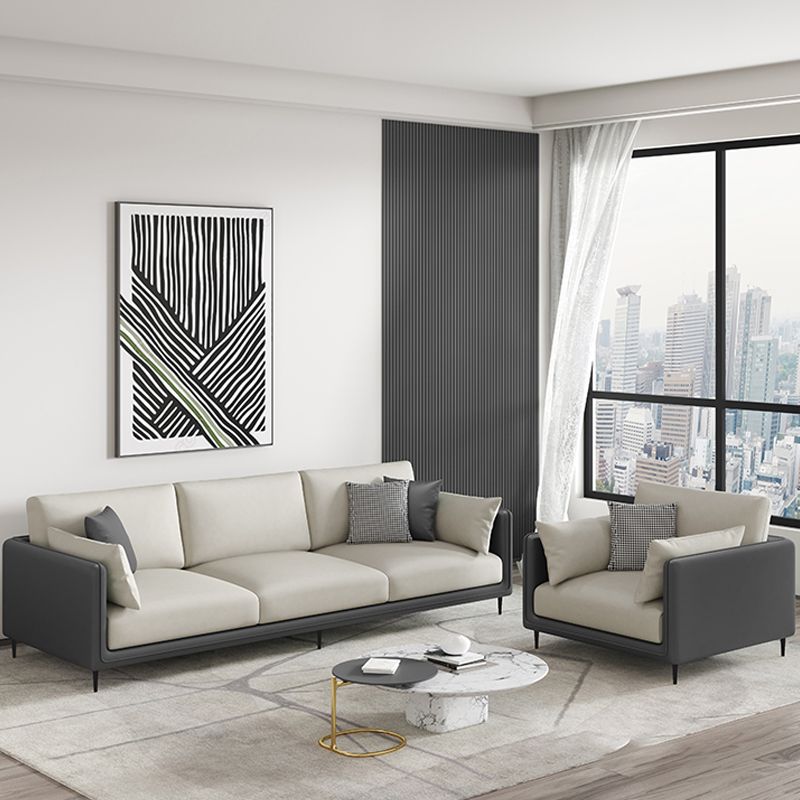 Zeitgenössische Kunstleder -Smoking -Standardsofa mit Folsterkissen