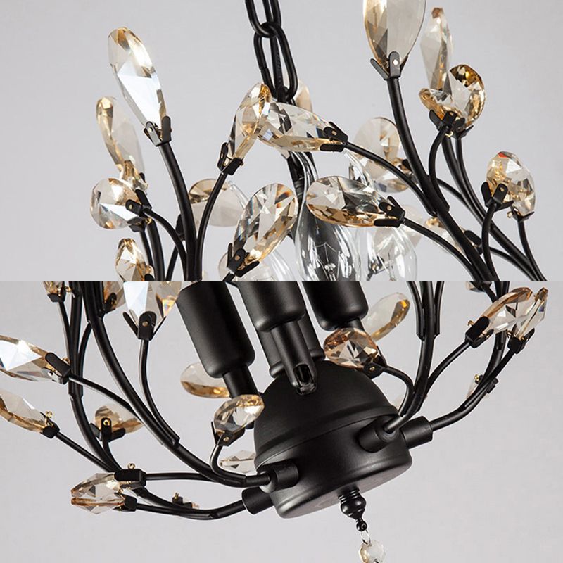 Branches Dinning Room Chandelier Light Fixture Rustic Crystal Black Hanging Chandelier