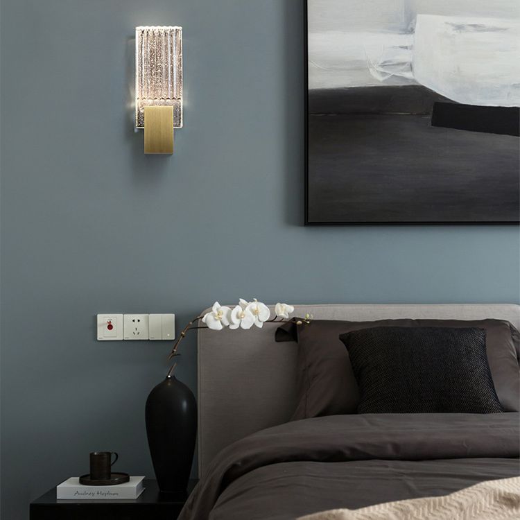 1-Light Rectangular Wall Light Fixture Modern Style Crystal Wall Sconces Lamp in Brass