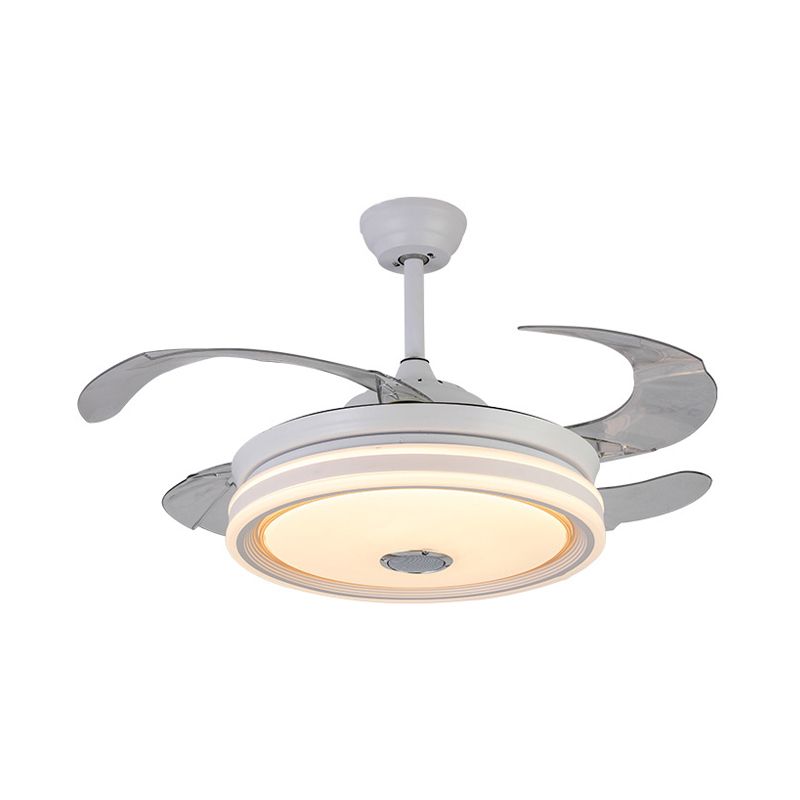 Cirkel metalen plafondventilator Licht Moderne LED 42 "brede woonkamer Semi -spoelmontage Verlichting in het wit met 4 messen, op afstand/muurregeling/afstandsbediening en muurregeling