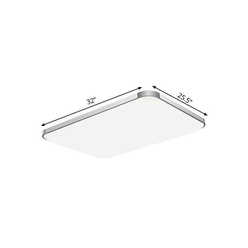 Rectangular Flush Light Fixture Simple Stylish LED 25.5"/32" Width Acrylic Flush Mount Lamp in Sliver for Living Room