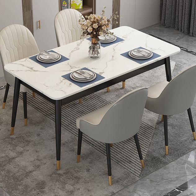Table à manger en pierre frittée de style moderne Table rectangulaire blanche avec 4 pieds
