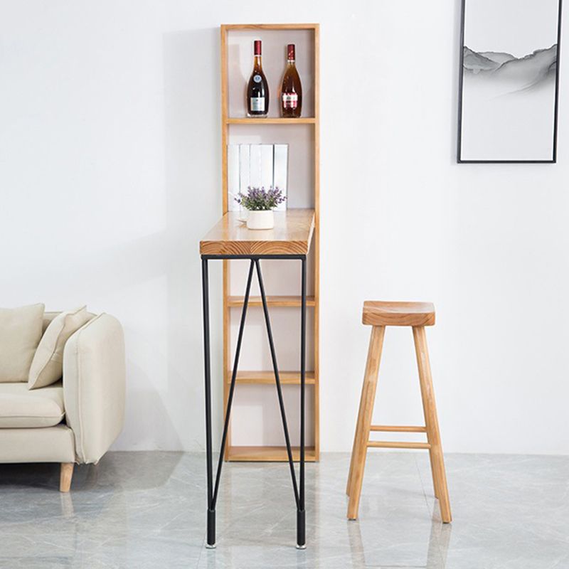 Rectangle Bar Table Modern Solid Wood Bar Height Table with Shelves