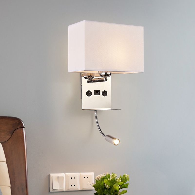 Modern Wall Sconce Metal Rectangle Shape Wall Light with Fabric Shade for Study