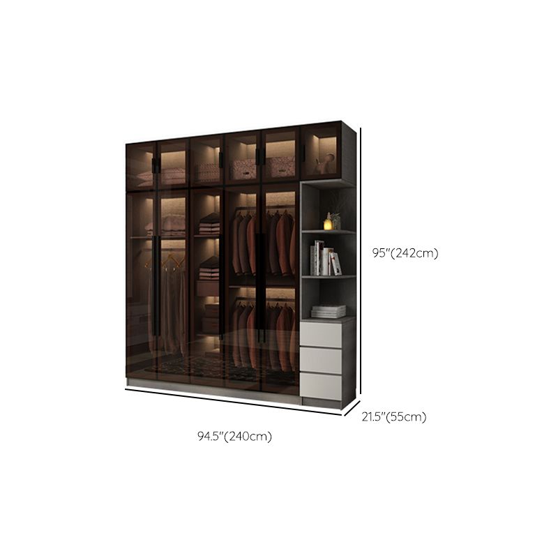 Modern Glass Hinged Doors Wardrobe Armoire Wood Frame Wardrobe with Shelves without Light