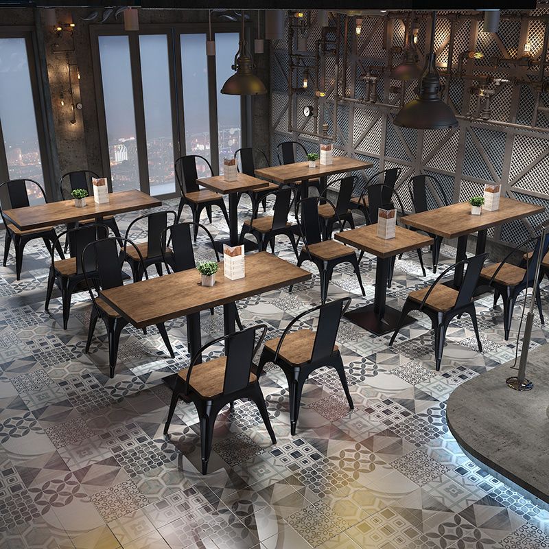 Metal Industrial Pedestal Dining Table Wood Top Table for Kitchen and Dining Room