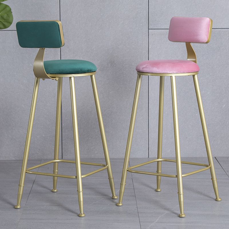 Glam Armless Backrest Counter Stool Iron Beauty Shop Bar Stool with Velvet Cushion