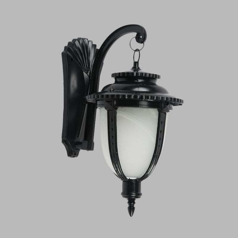 1 Bulb Urn Shape Sconce Lighting Country Black/Bronze White Glass Weather-Resistant Wall Lamp Fixture