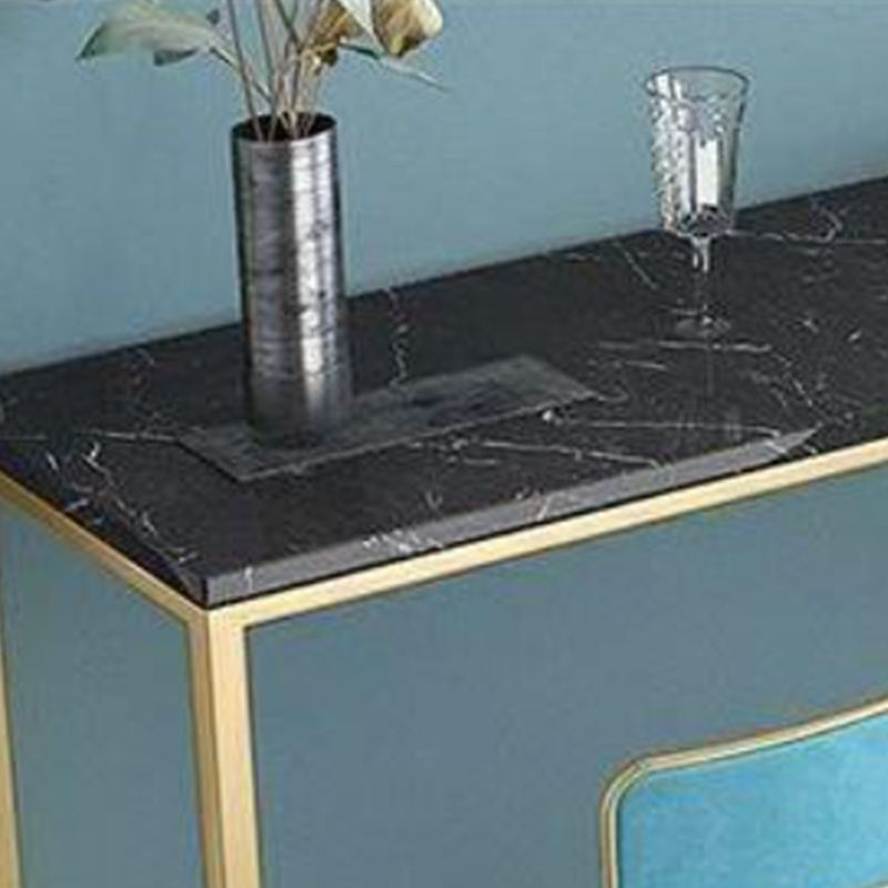 Stone Bar Dining Table Glam Rectangle Bar Table with Trestle Pedestal for Miik Tea Shop