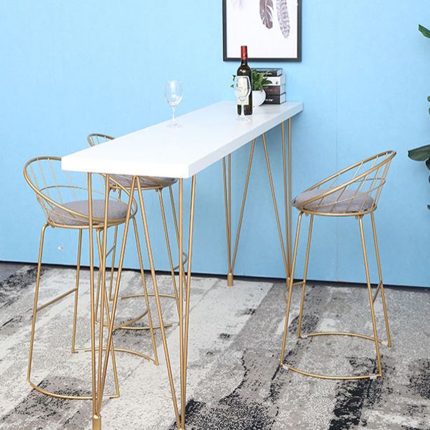 Glam White Wood Counter Table with Rectangle Table Top Gold Legs Table - 42" H