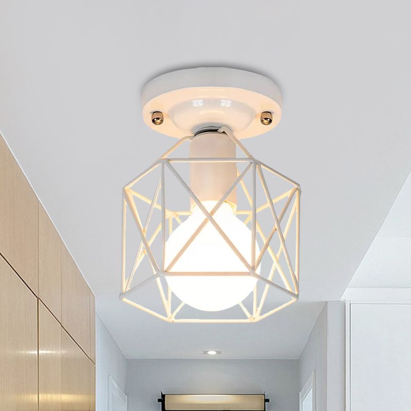 Plafonnier à cadre métallique blanc/rose/vert, minimalisme, 1 lumière, plafonnier encastré pour vestiaire