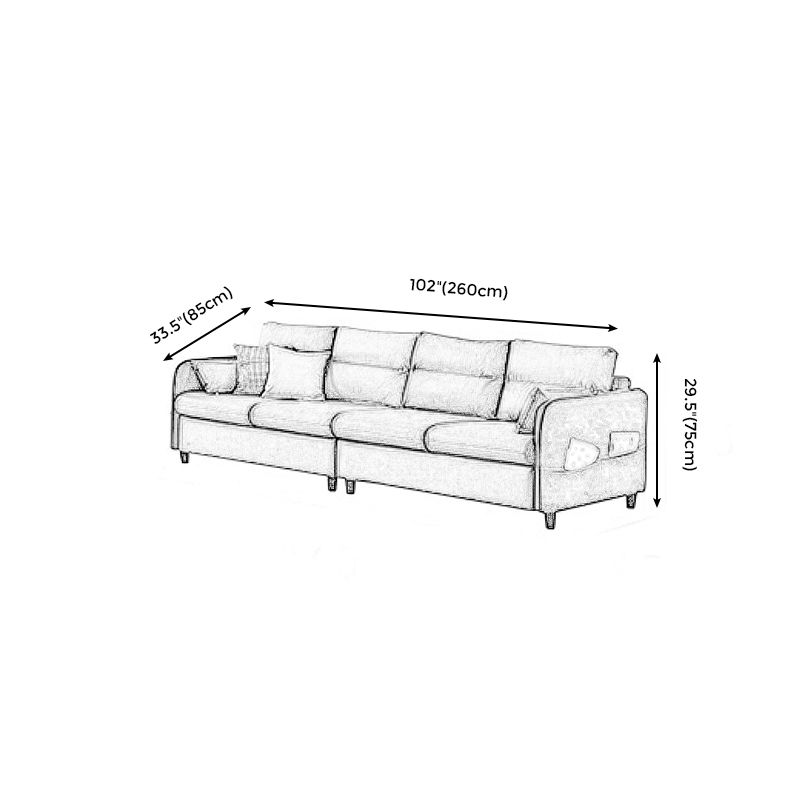 Modern Sewn Pillow Back Sofa 4-Seat Square Arm Couch with Storage
