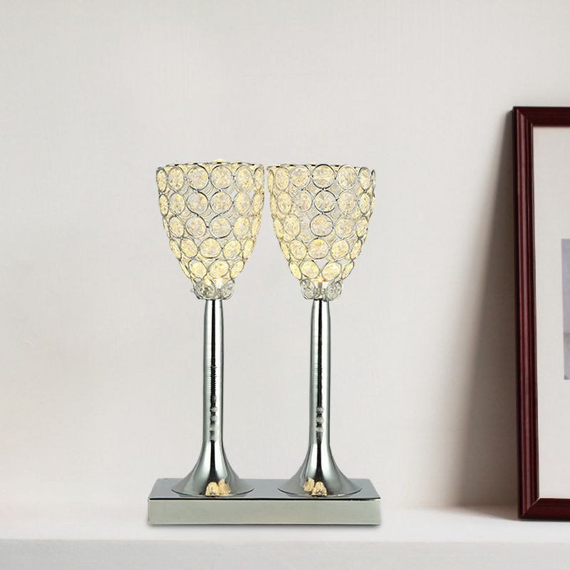 Lámpara de mesa de dos taza de vidrio transparente facial Lámpara de comedor LED simple Lámpara de noche en cromo