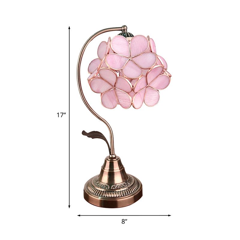 Pink Glass Cluster-Flower Table Light Romantic Tiffany Single Bronze Night Stand Lamp
