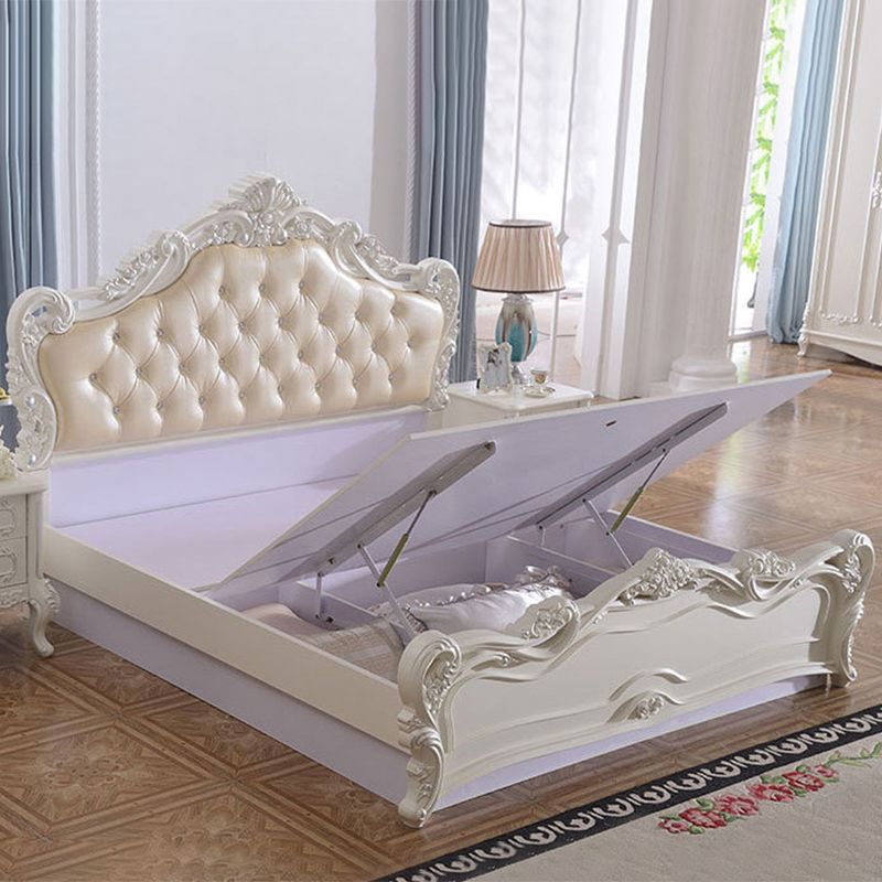 Victorian Upholstered Headboard Standard Bed Solid Wood Bed with Footboard