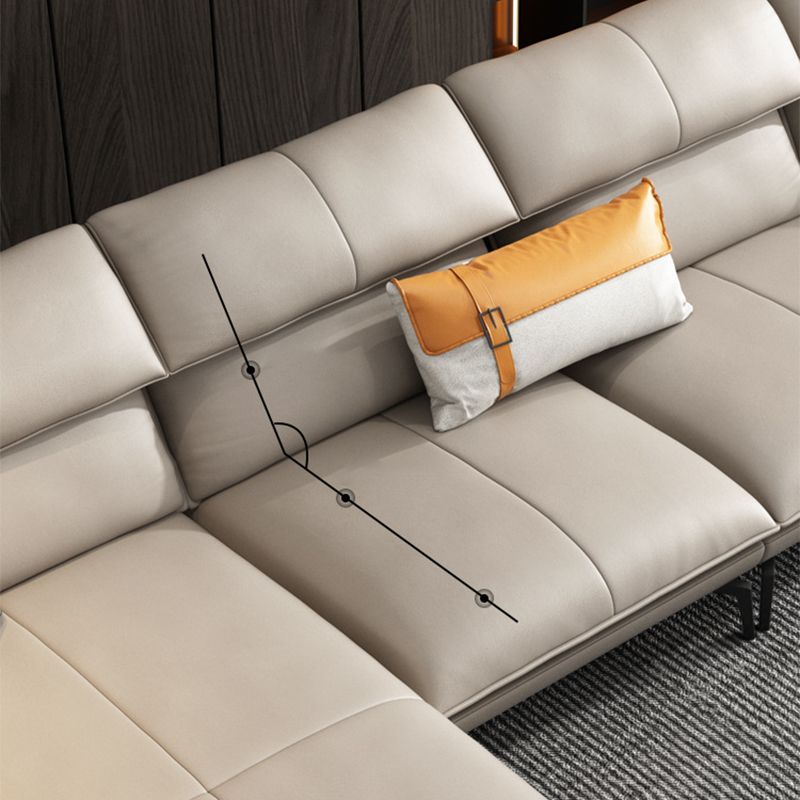 Flared Arm Genuine Leather Sectional 4-seat L-shape Sectional with Pillows